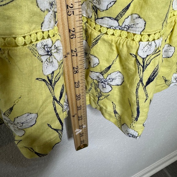 Maeve Anthropologie Yellow Floral Linen Blend Tiered Babydoll Mini Dress SP - Picture 8 of 10
